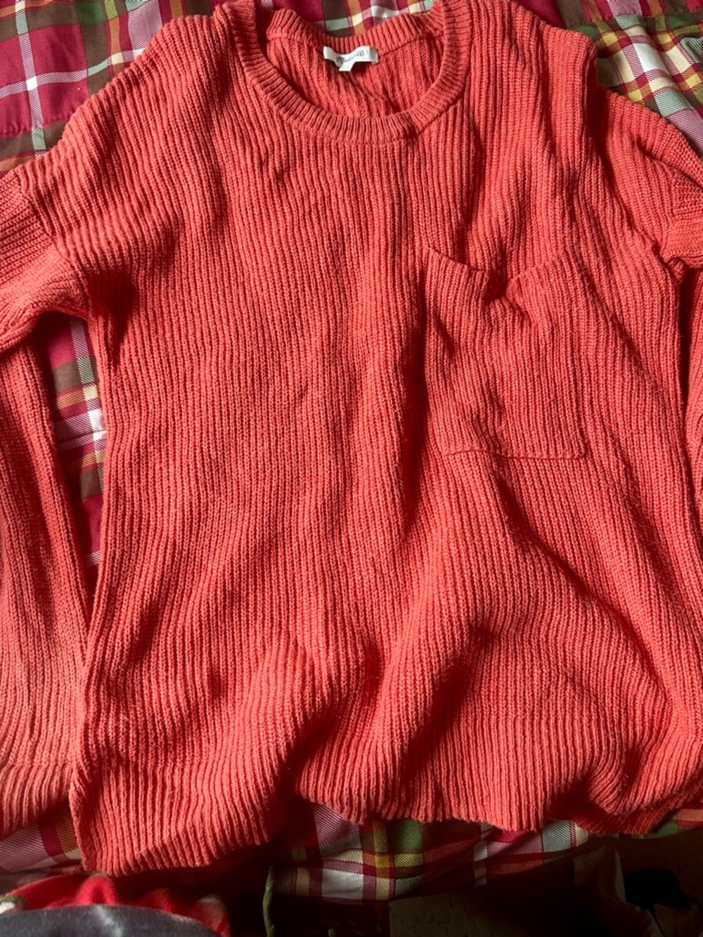 Madewell Coral Pocket Crewneck Sweater